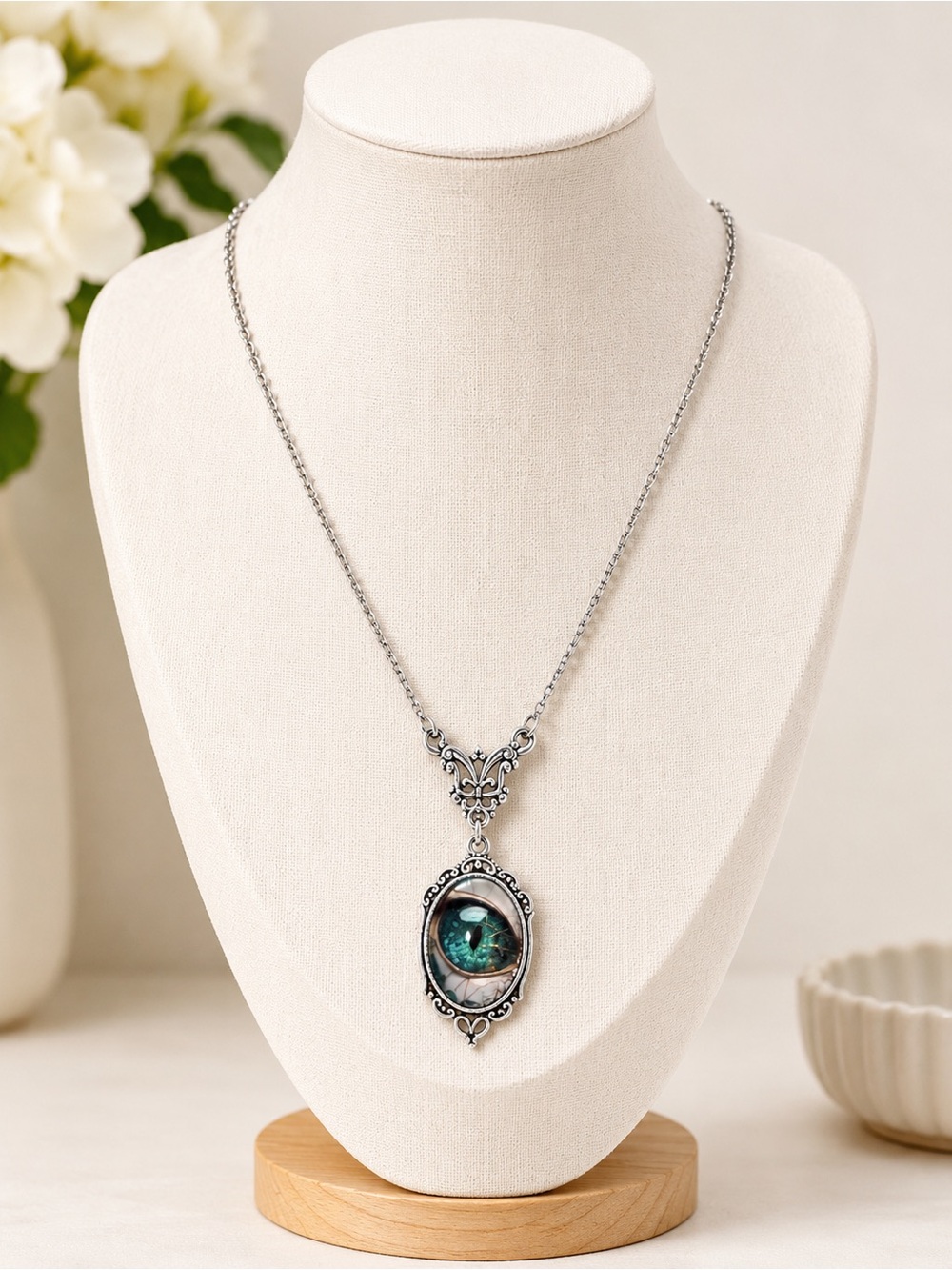 Mason Gothic Oval  Evil Eye Pendant Necklace